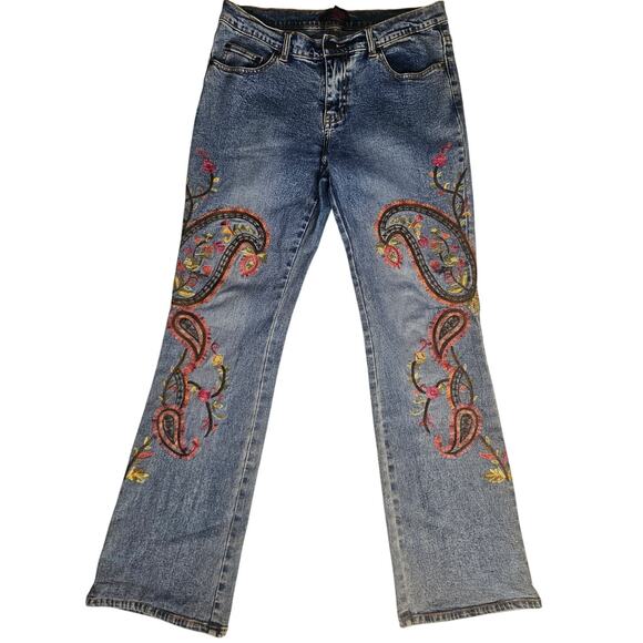 Vintage Willi Smith Embroidered Jeans Sz 8 Paisley Bootcut Y2K - Picture 3 of 9